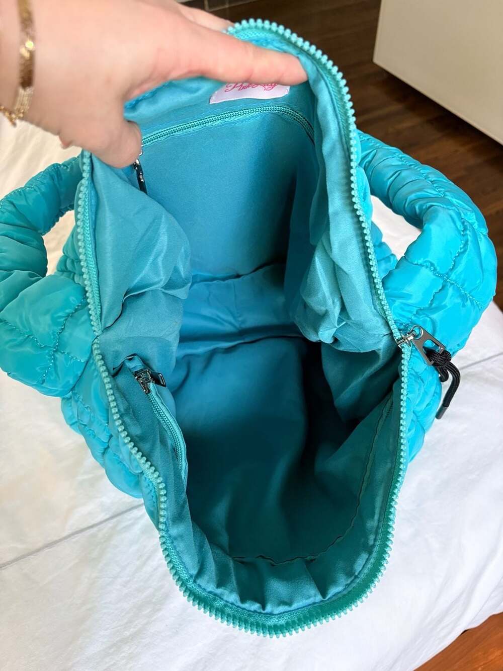 Pink Lily Blue Quilted Puffer Hobo Shoulder Bag - Picture 9 of 9